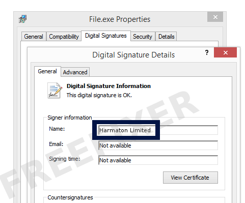 Screenshot of the Harmaton Limited certificate
